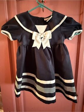 Rare Editions Navy Toddler Dress with White Trim 2T